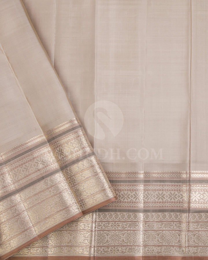 Red And Greige Kanjivaram Silk Saree - S1216(A)