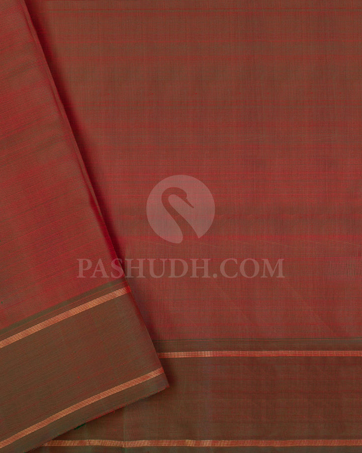 Bright Pink And Reddish Green Kanjivaram Silk Saree - KF5