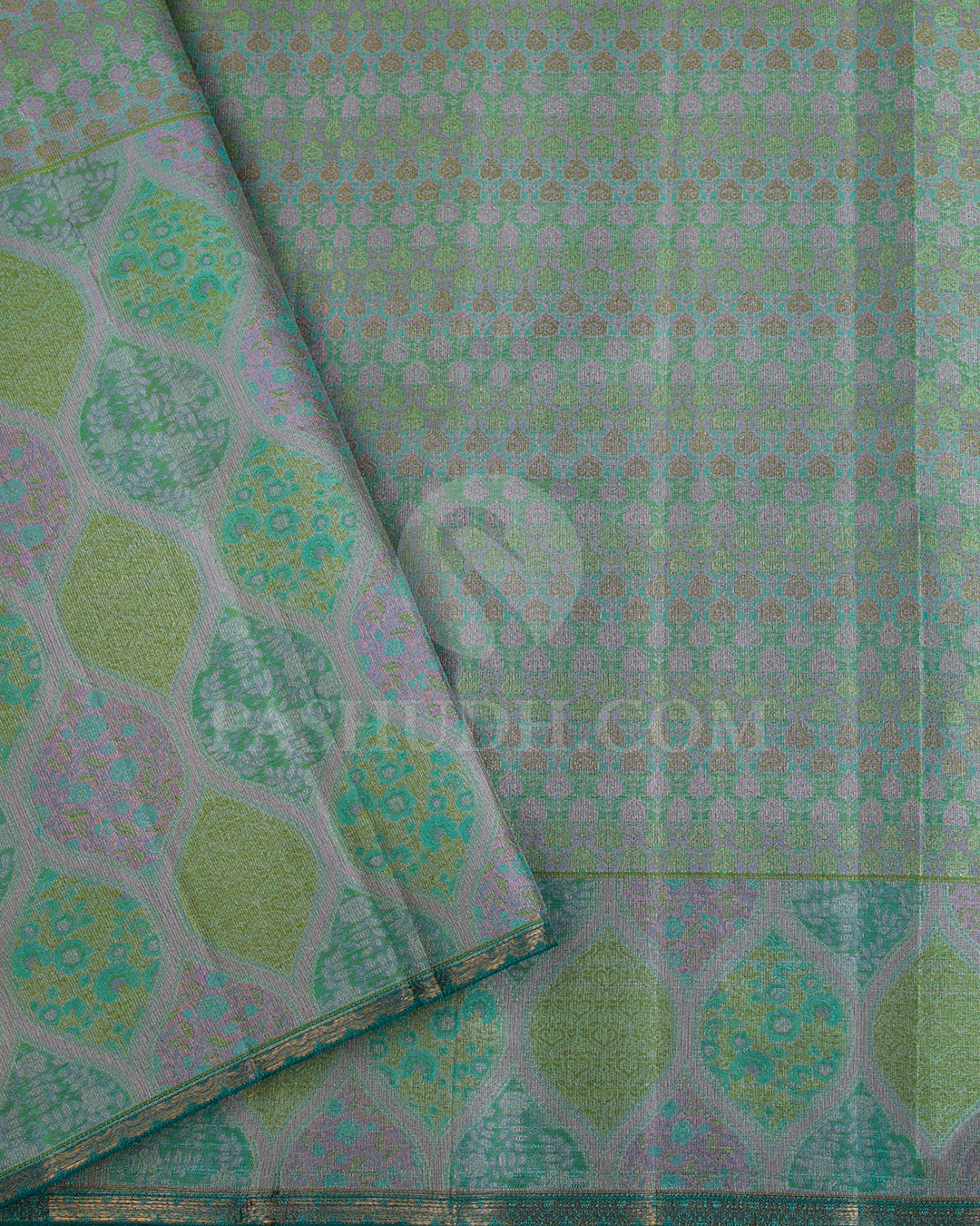 Mint Green and Multicoloured Kanjivaram Silk Saree - DJ324(A)