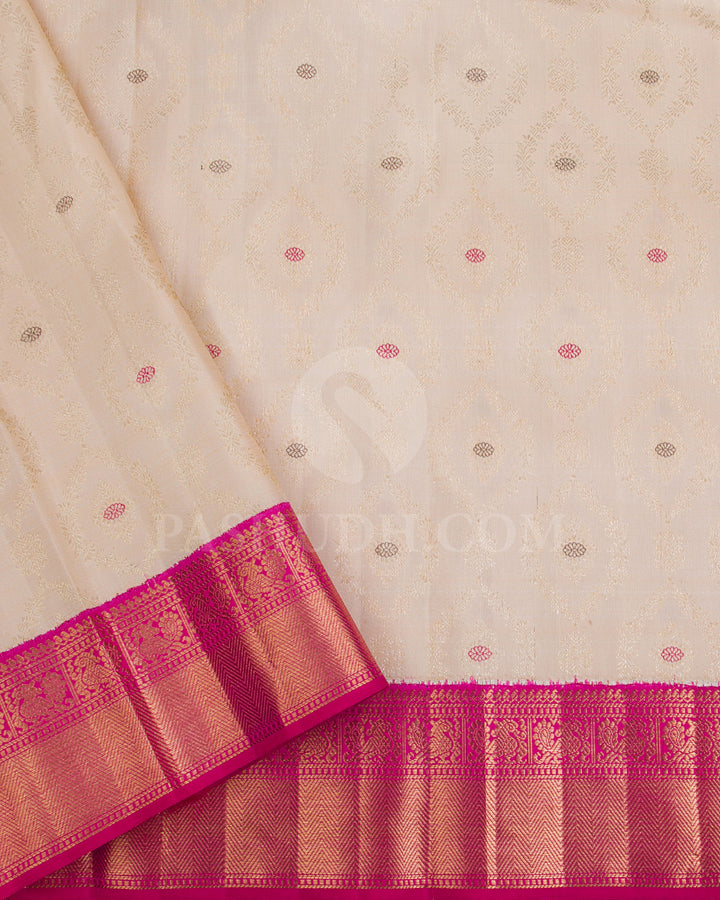 Rani Pink And Ivory Kanjivaram Silk Saree - S1204(A)