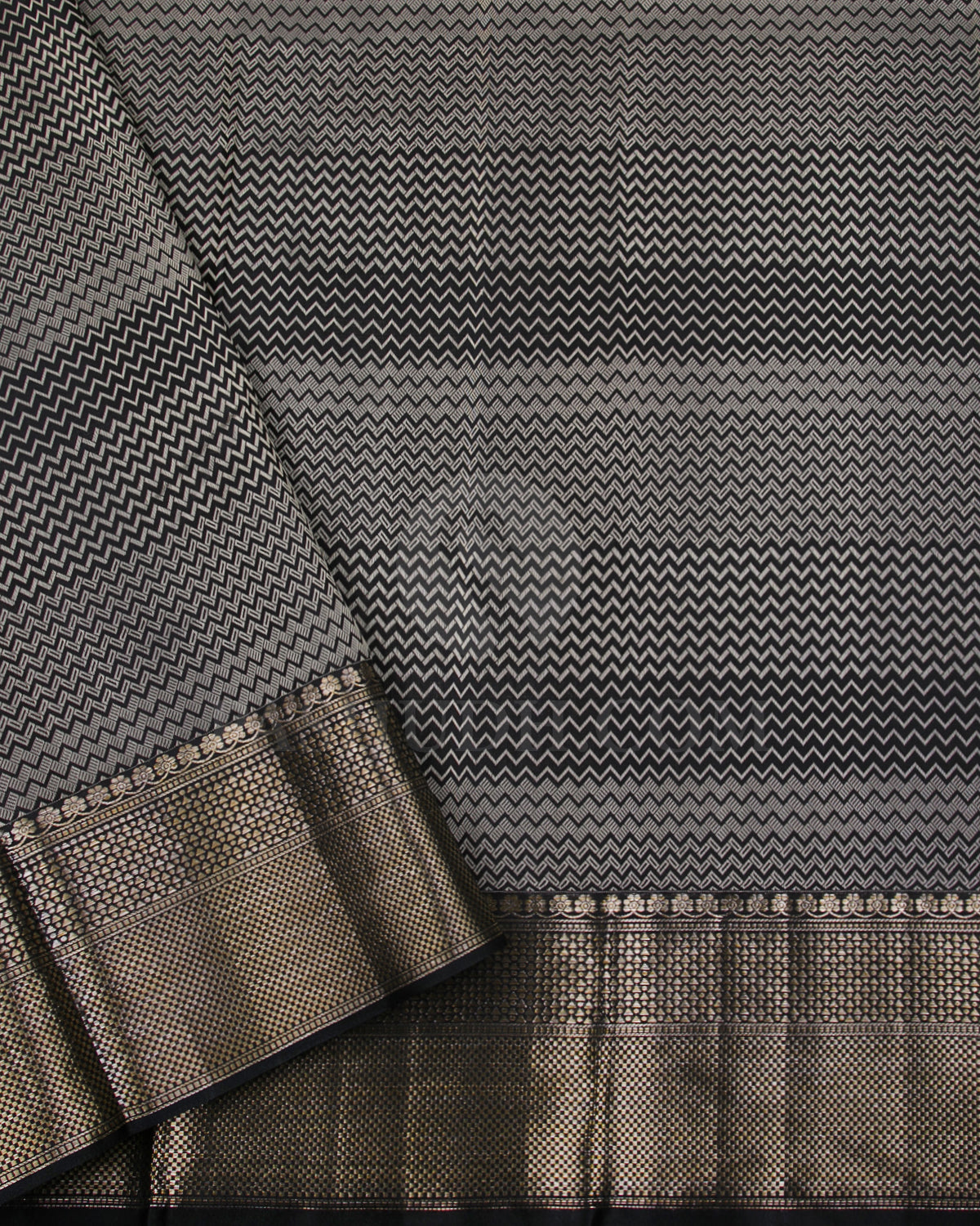 Grey And Black Kanjivaram Silk Saree - D548(B)