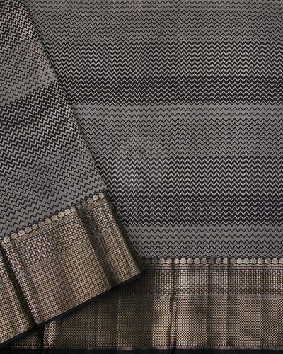 Grey And Black Kanjivaram Silk Saree - D548(B)