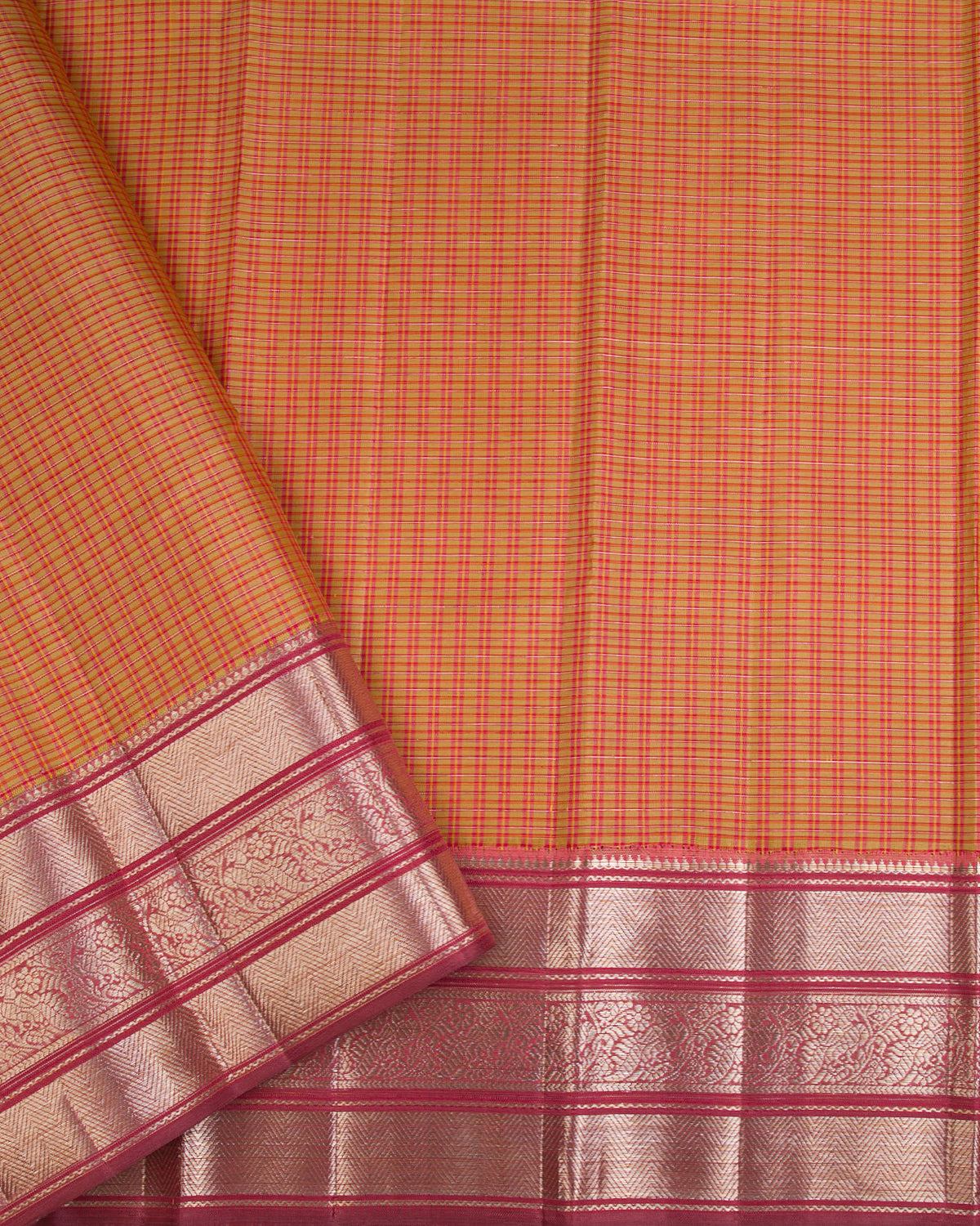 Rust Red And Mustard Kanjivaram Silk Saree - S1213(A)