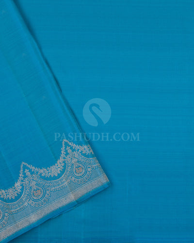 Turquoise Blue And Bright Blue Kanjivaram Silk Saree - S1115(B) - View 3