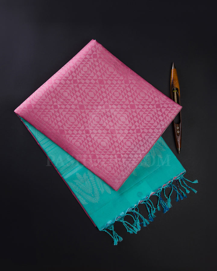 Bright Pink And Aquamarine Blue Soft Silk Saree - C32