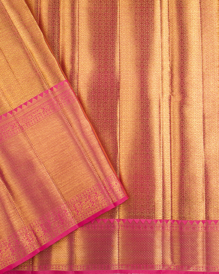 Gold And Pink Kanjivaram Silk Saree - S1049(E)