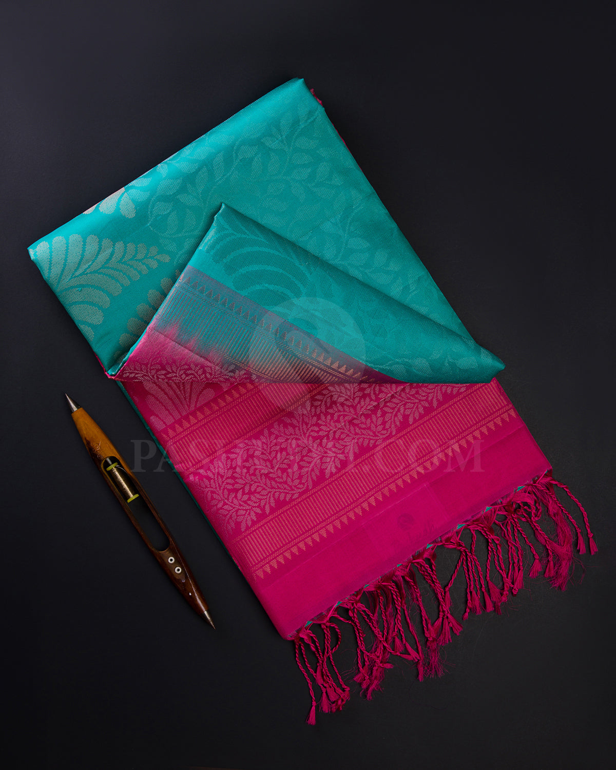 Aquamarine Blue And Rani Pink Soft Silk Saree - C30