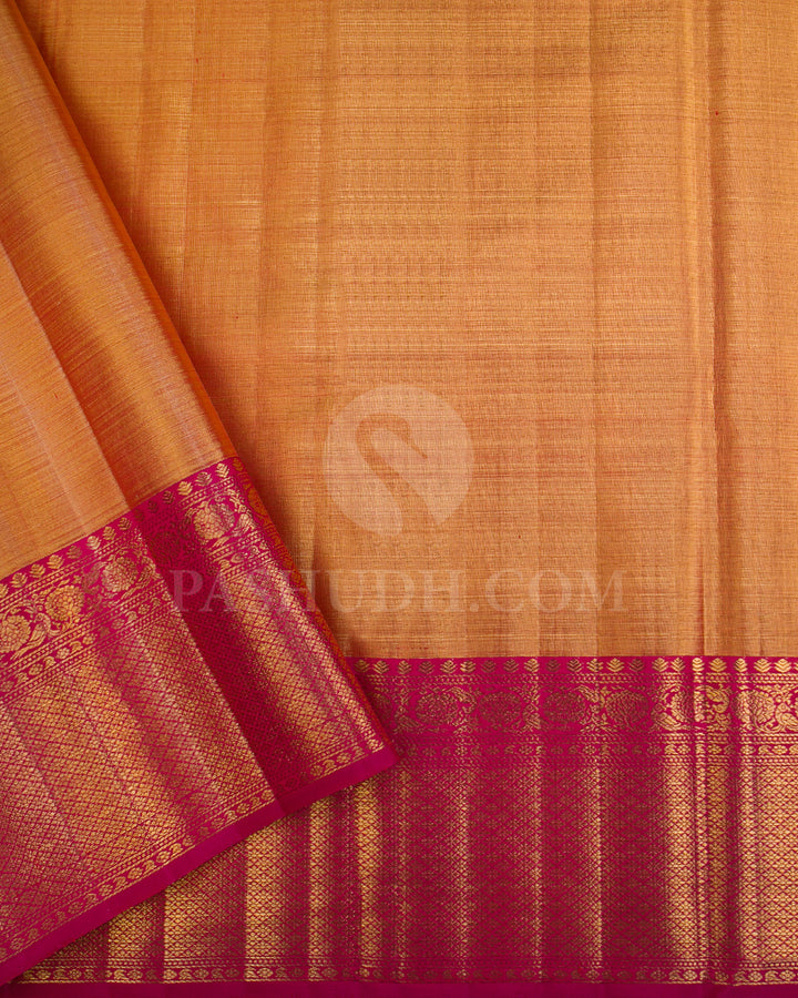 Gold And Rani Pink Tissue Kanjivaram Silk Saree - S1206(A)