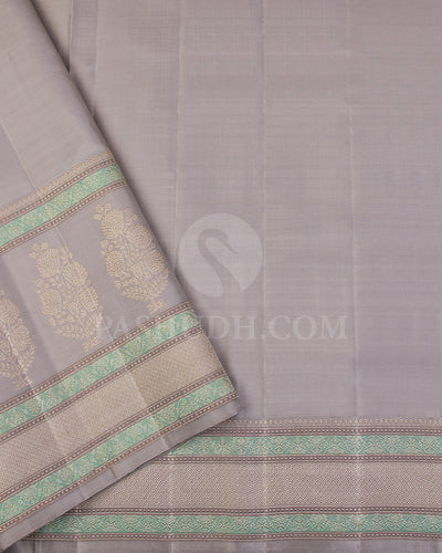 Aubergine And Grey Kanjivaram Silk Saree - S1195(A)