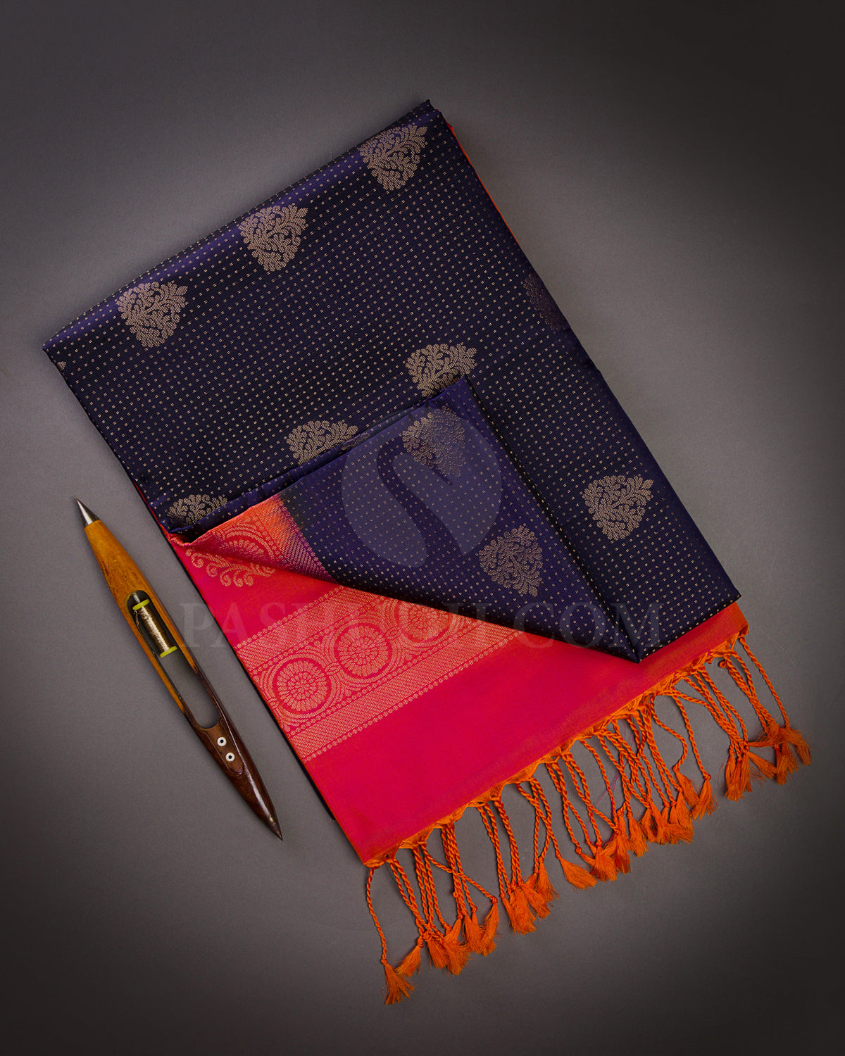 Dark Blue And Pink Shot Orange Soft Silk Saree - C21