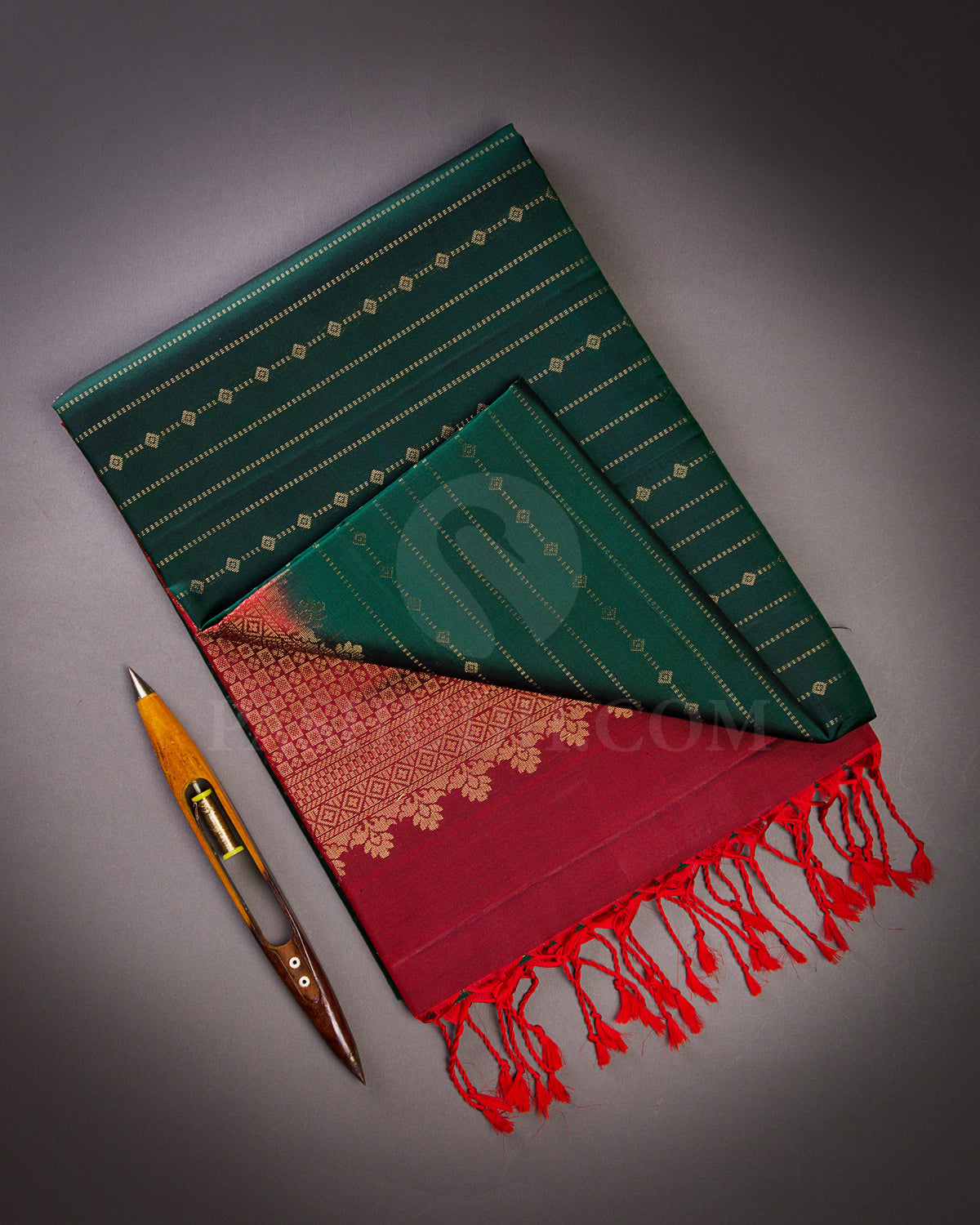 Bottle Green And Red Soft Silk Saree - C16