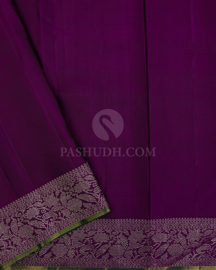 Peachy Pink & Violet Pure Zari Kanjivaram Silk Saree - P140(A) - View 4