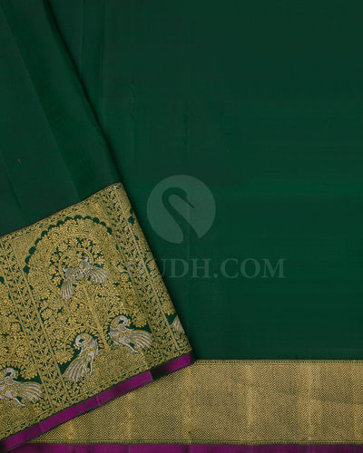 Candy Pink And Forest Green Kanjivaram Silk Saree - S1048(F)