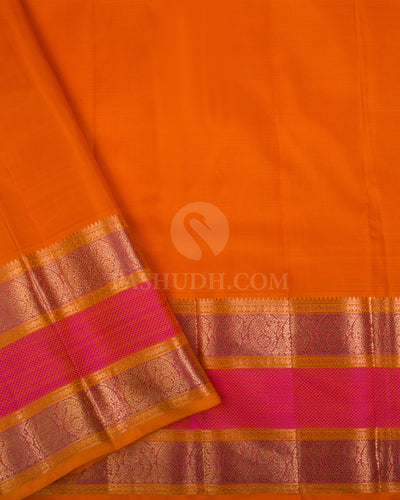 Black, Orange & Pink Kanjivaram Silk Saree - S1090(A) - View 3