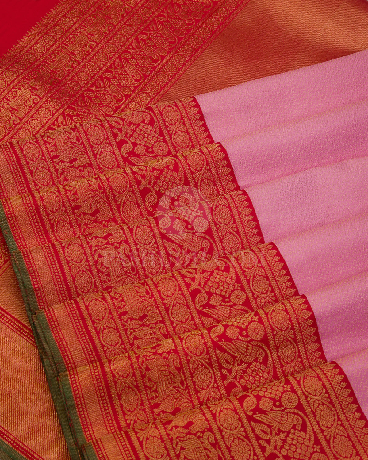 Baby Pink & Red Kanjivaram Silk Saree - S994 - View 4