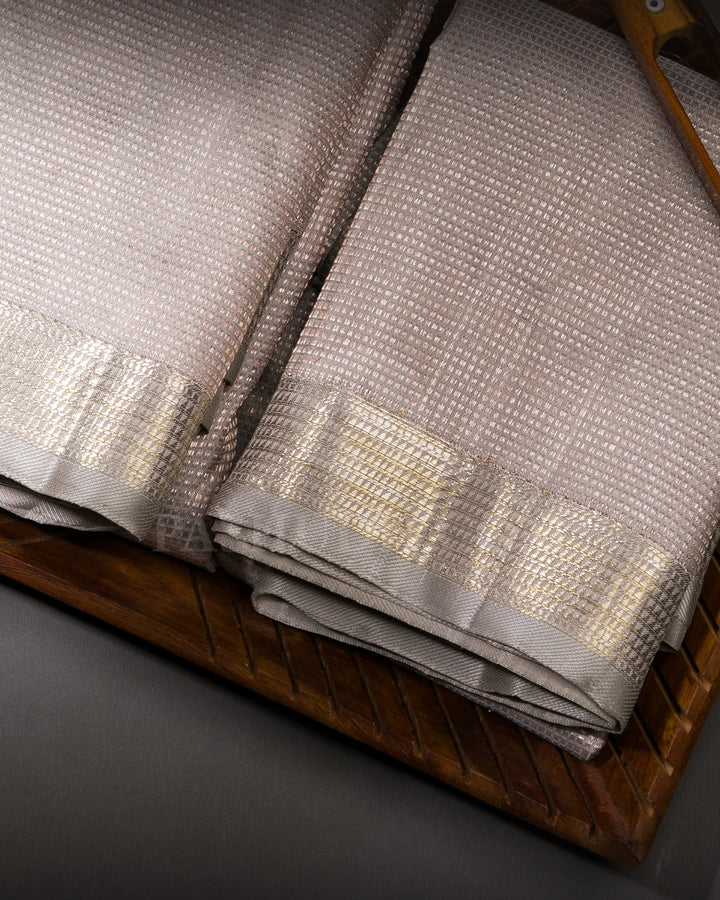Greige Pure Silk Dhoti and Angavastra - V5