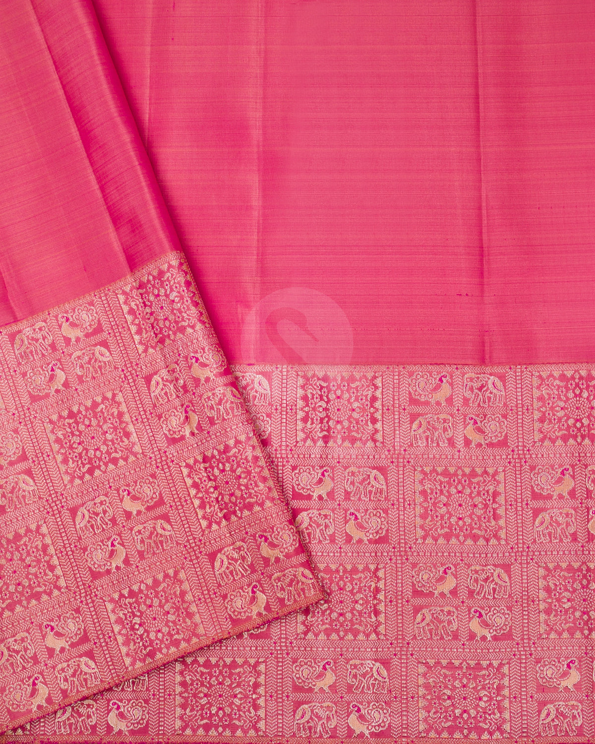 Emerald Green And Peachy Pink Kanjivaram Silk Saree - S1241(A)