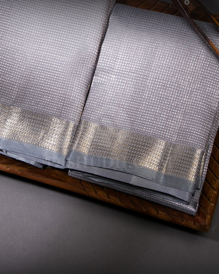 Grey Pure Kanjivaram Silk Dhoti and Angavastra - V7