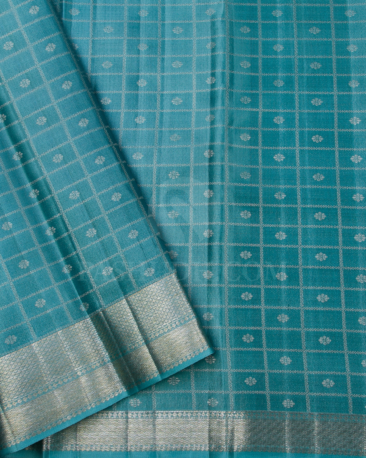 Teal Green And Powder Blue Kanjivaram Silk Saree - DT279(A)