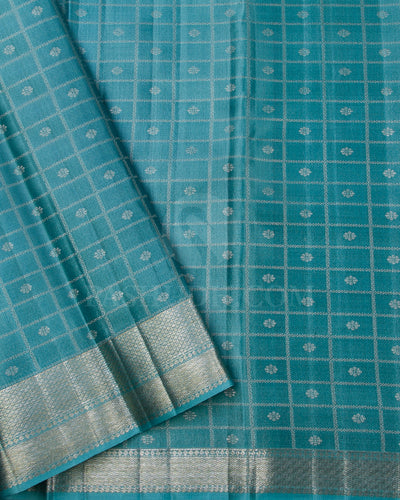 Teal Green And Powder Blue Kanjivaram Silk Saree - DT279(A)