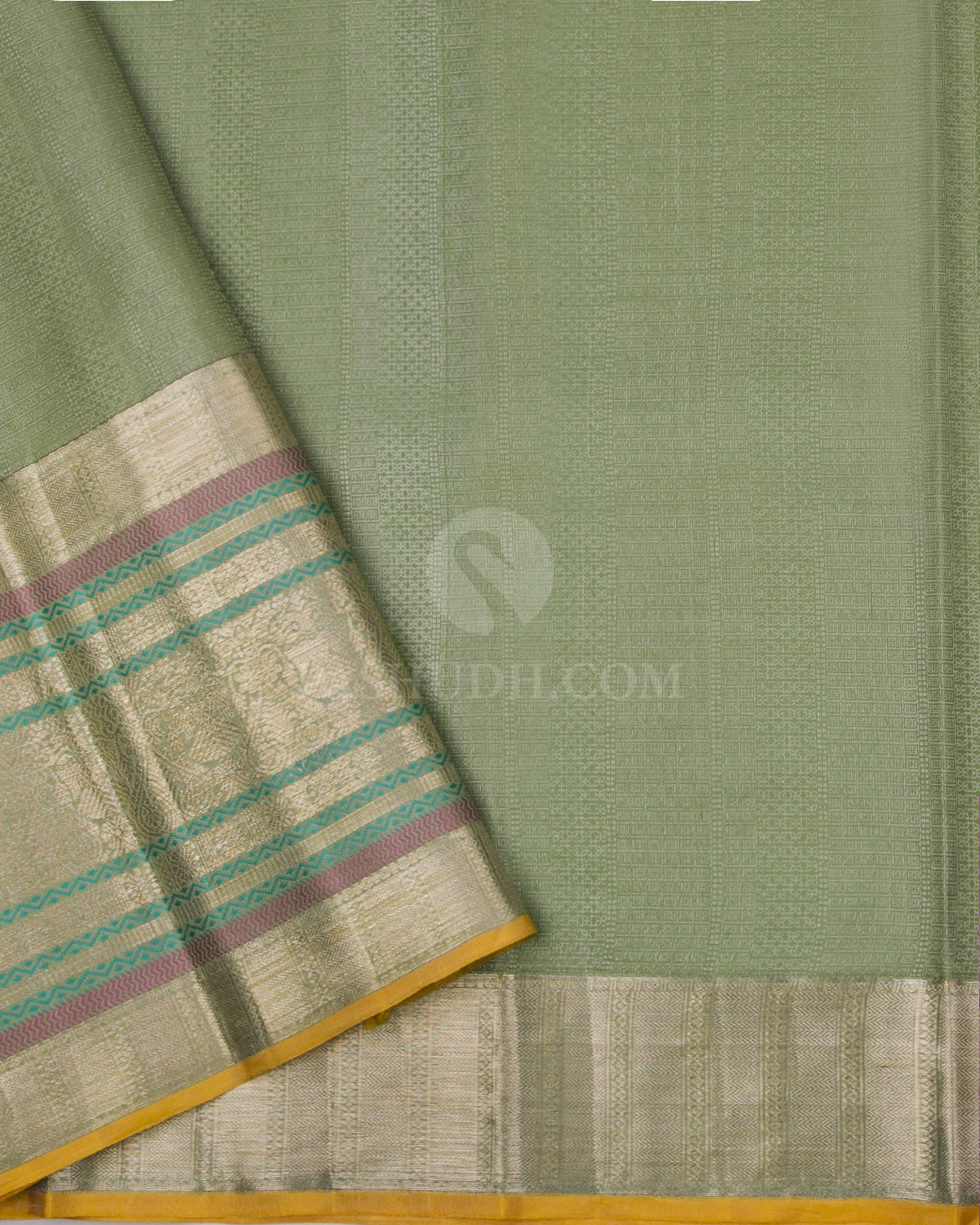 Olive Green Kanjivaram Silk Saree - DT202 - View 3