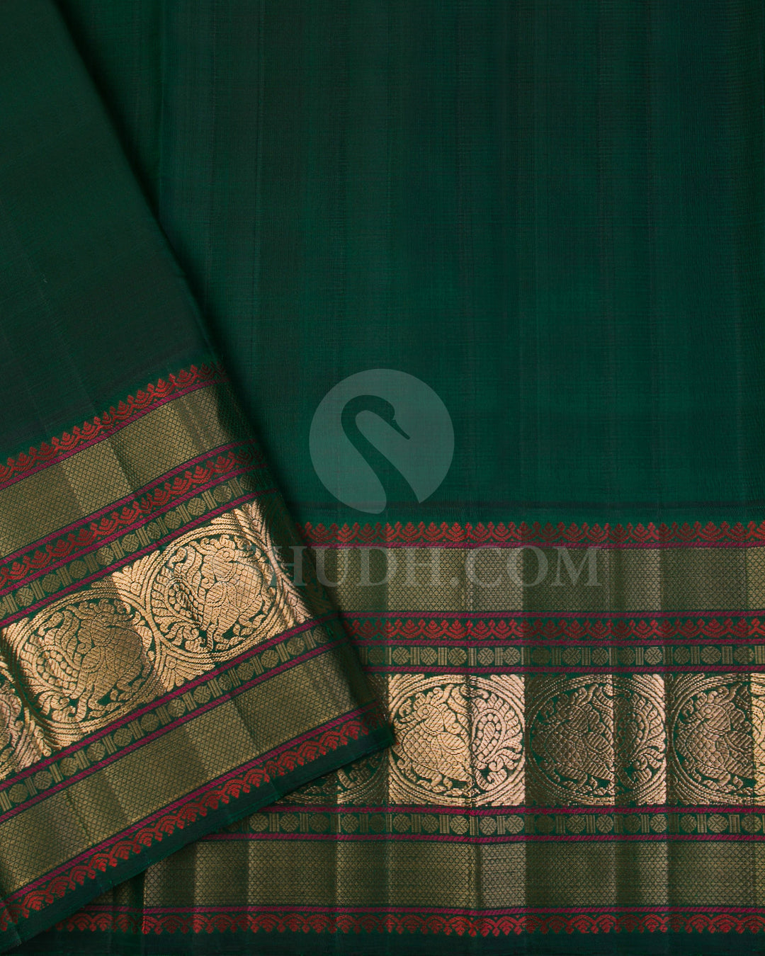 Red Shot Pink And Dark Green Kanjivaram Silk Saree - S1184(A) - View 3