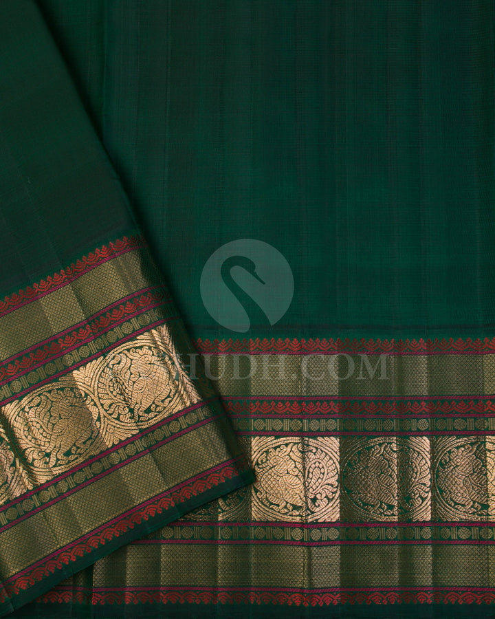 Red Shot Pink And Dark Green Kanjivaram Silk Saree - S1184(A) - View 3