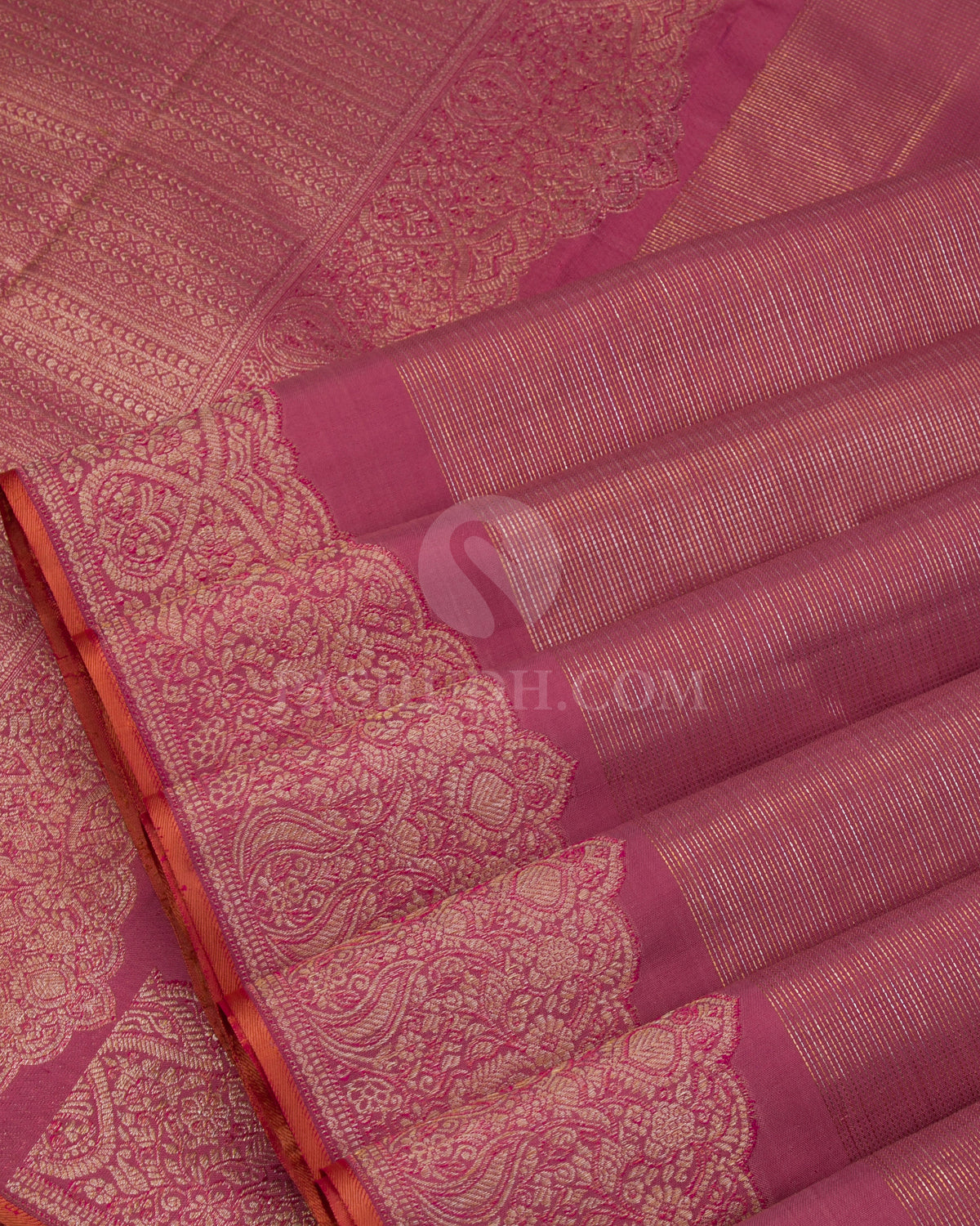 Onion Pink & Orange Shot Pink Kanjivaram Silk Saree - S972 - View 4