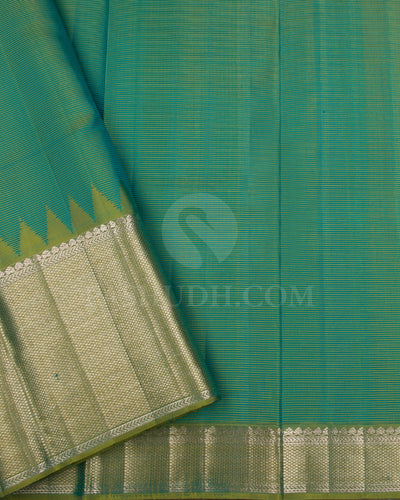 Turquoise Blue And Olive Green Kanjivaram Silk Saree - D527(C)