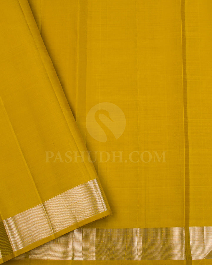 Lavender, Light Green and Mustard Yellow Traditional Kanjivaram Silk Saree - SVJ21