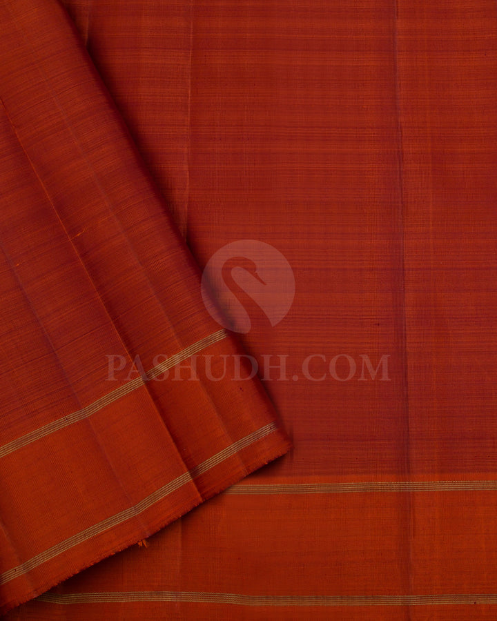 Paakku (Betel nut) And Rust Orange Traditional Kanjivaram Silk Saree - K5