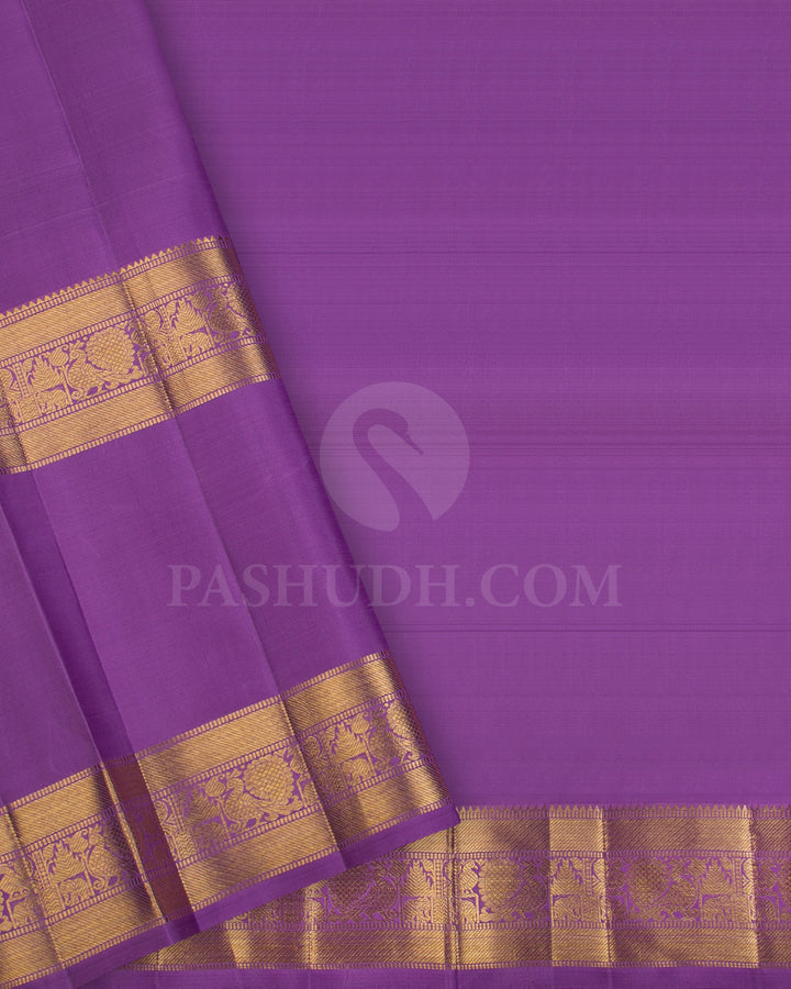 Peachy Pink And Lavender Traditional Kanjivaram Silk Saree - SVJ23