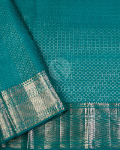 Sky Blue and Pine Green Kanjivaram Silk Saree - D547(A) - View 2