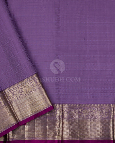 Blue-Grey and Violet Kanjivaram Silk Saree - D460 - View 3
