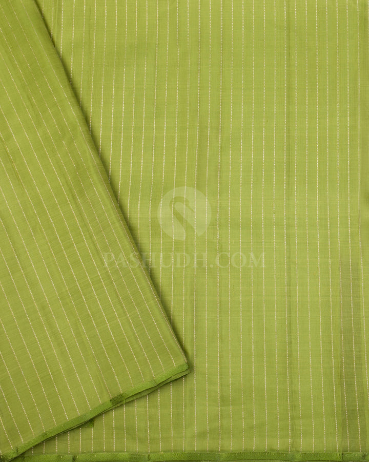 Rose Pink & Parrot Green Kanjivaram Silk Saree - S1035(A) - View 3