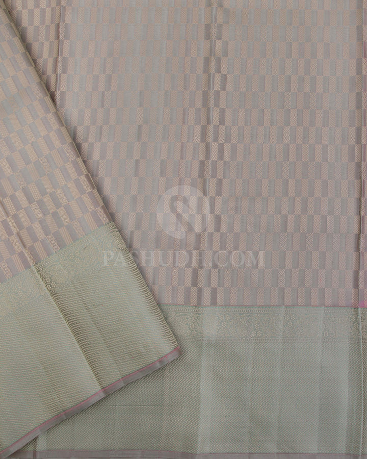 Pastel Pink and Sage Green Pashmina inspired Kanjviaram Silk Saree - D506(B) - View 2