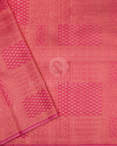 Baby Pink and Silver Organza Tissue Zari Kanjivaram Silk Saree - S696 - View 4