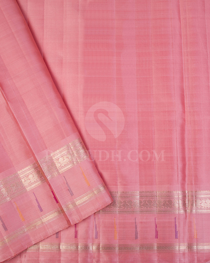 Purple And Baby Pink Kanjivaram Silk Saree with Paithani Border - S1161(A) - View 3