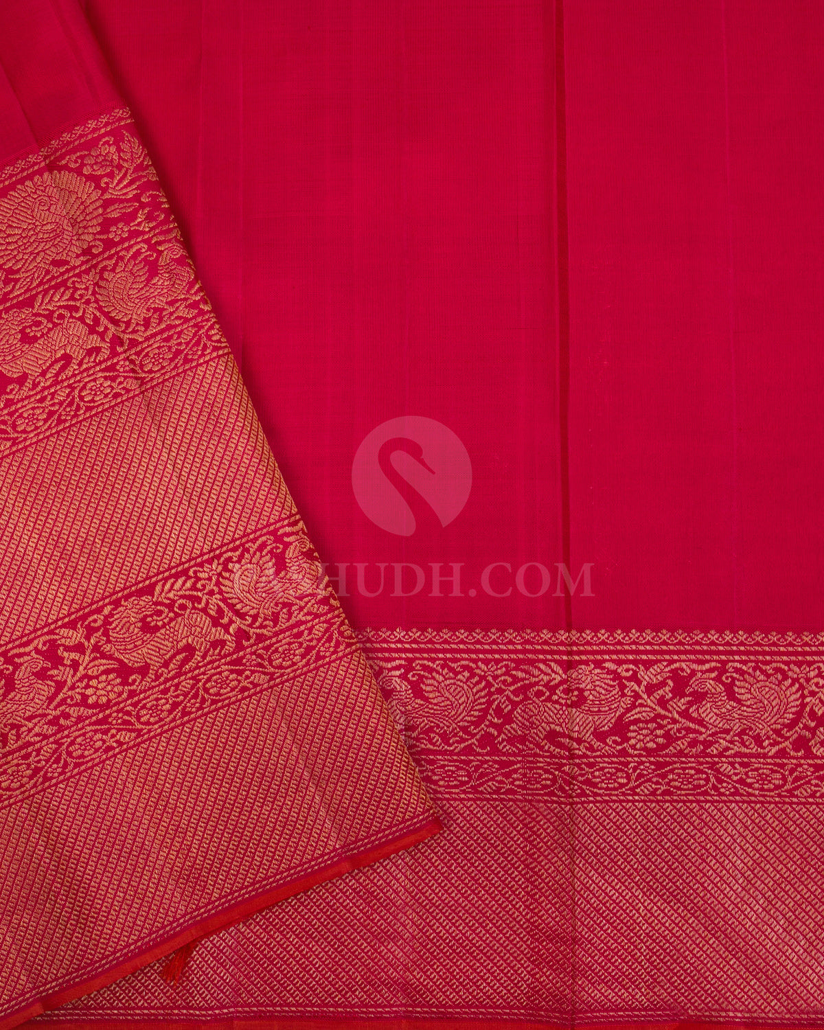 Bottle Green and Pink Shot Red Kanjivaram Silk Saree - S1106(A) - View 3