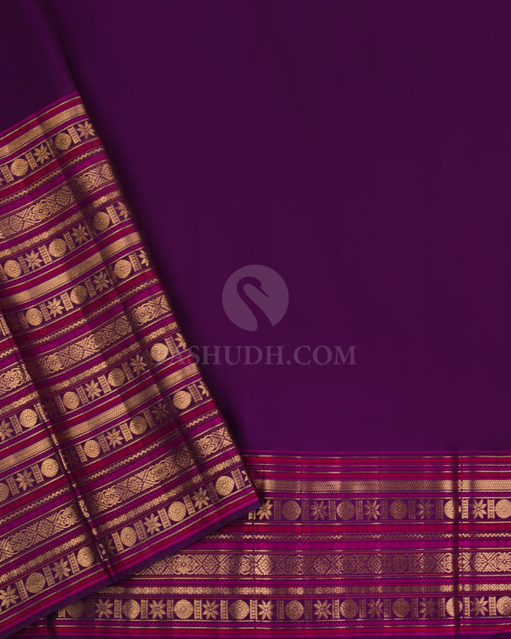 Peach & Violet  Zari Kanjivaram Silk Broad Border Saree - S816 - View 3