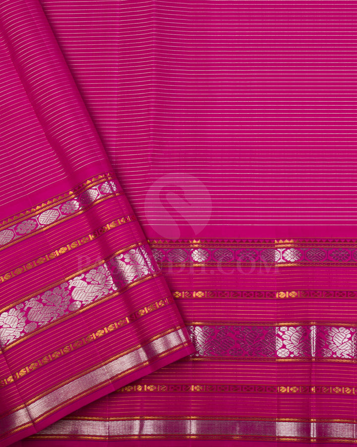 Green Blue Chequered And Rani Pink Traditional Kanjivaram Silk Saree - AK11