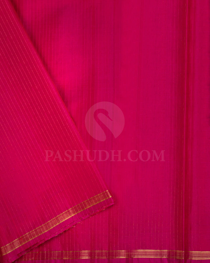 Dark Green And Rani Pink Soft Silk Saree - C78
