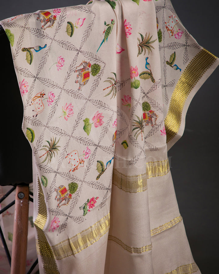 Pastel Pink Pichwai Printed Mysore Crepe Silk Saree - KP4