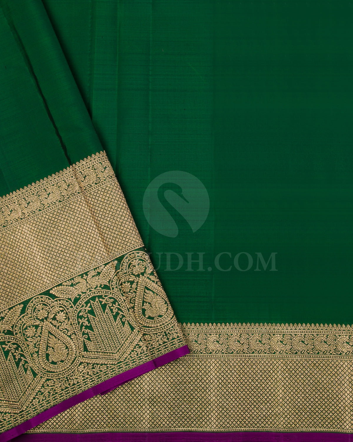 Bright Rani Pink And Forest Green Kanjivaram Silk Saree - S1259(B)