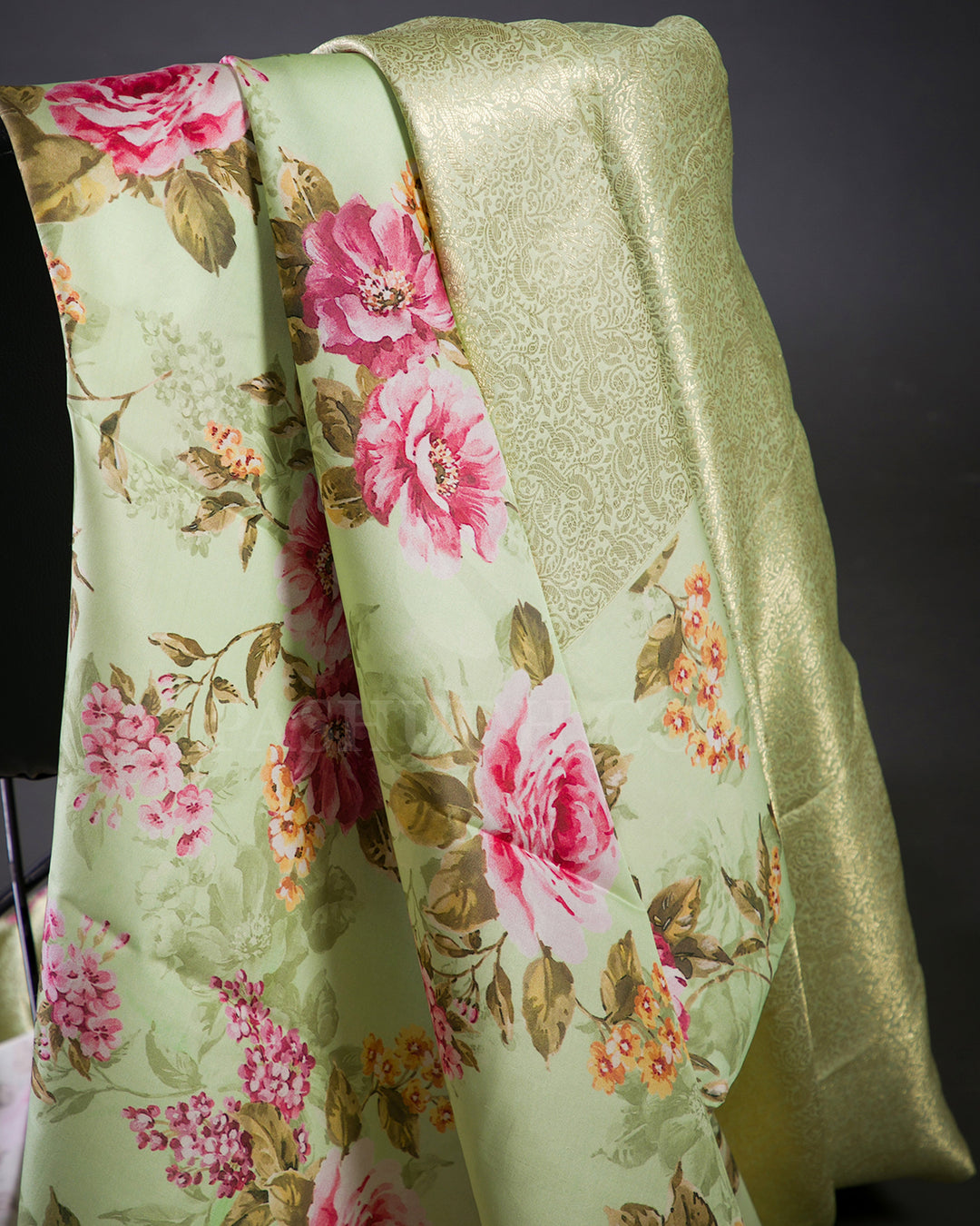 Mint Floral Print Kanjivaram Silk Saree - KP16