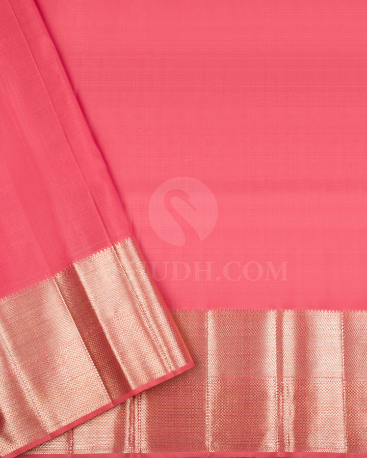Gold And Pink Shimmer Organza Kanjivaram Silk Saree - S1286(A)