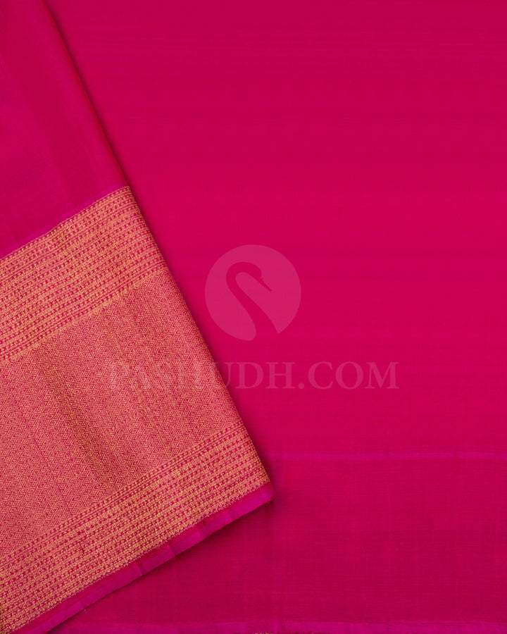 Gold, Pastels And Rani Pink Shimmer Organza Kanjivaram Silk Saree - S1291(A)