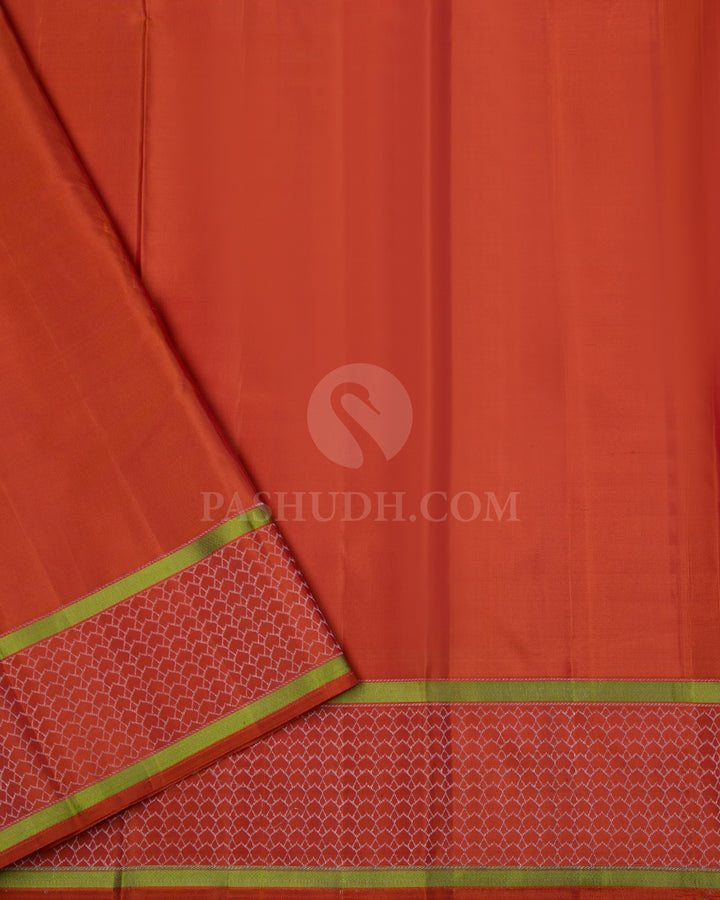 Golden Yellow & Rust Orange Kanjivaram Silk Saree - DJ277(B) - View 2