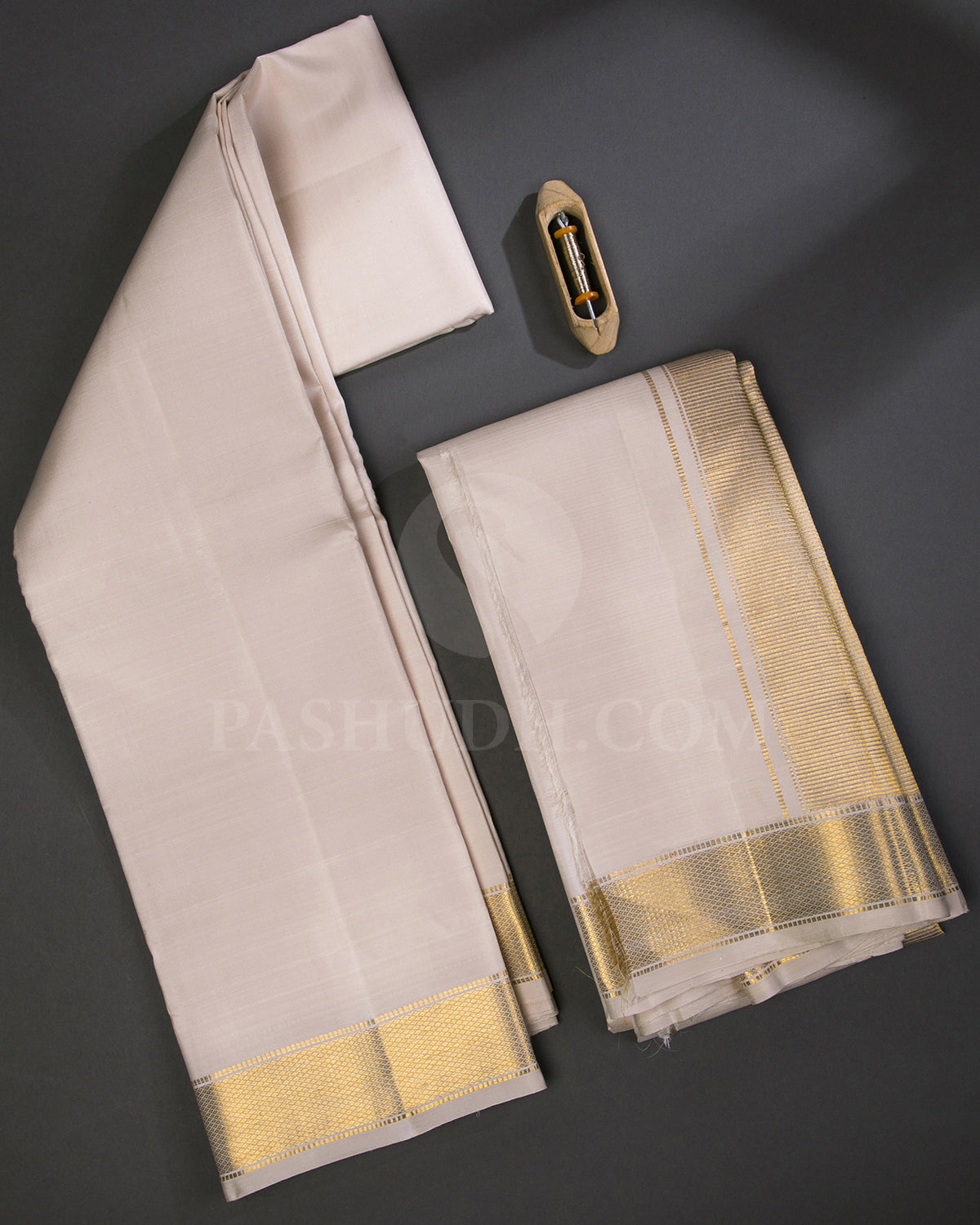 Cream Silk Dhoti And Cream Silk Angavasthram Set - V15