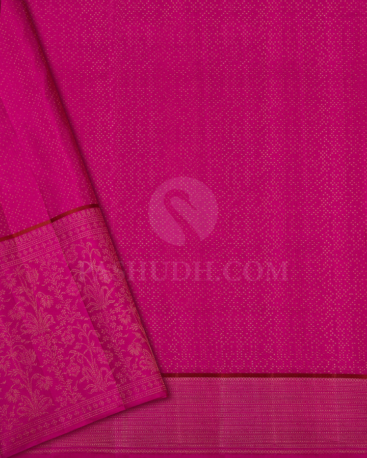 Beige And Rani Pink Kanjivaram Silk Saree - DJ320(E)